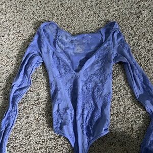 Free People Purple Lace Long Sleeve Bodysuit